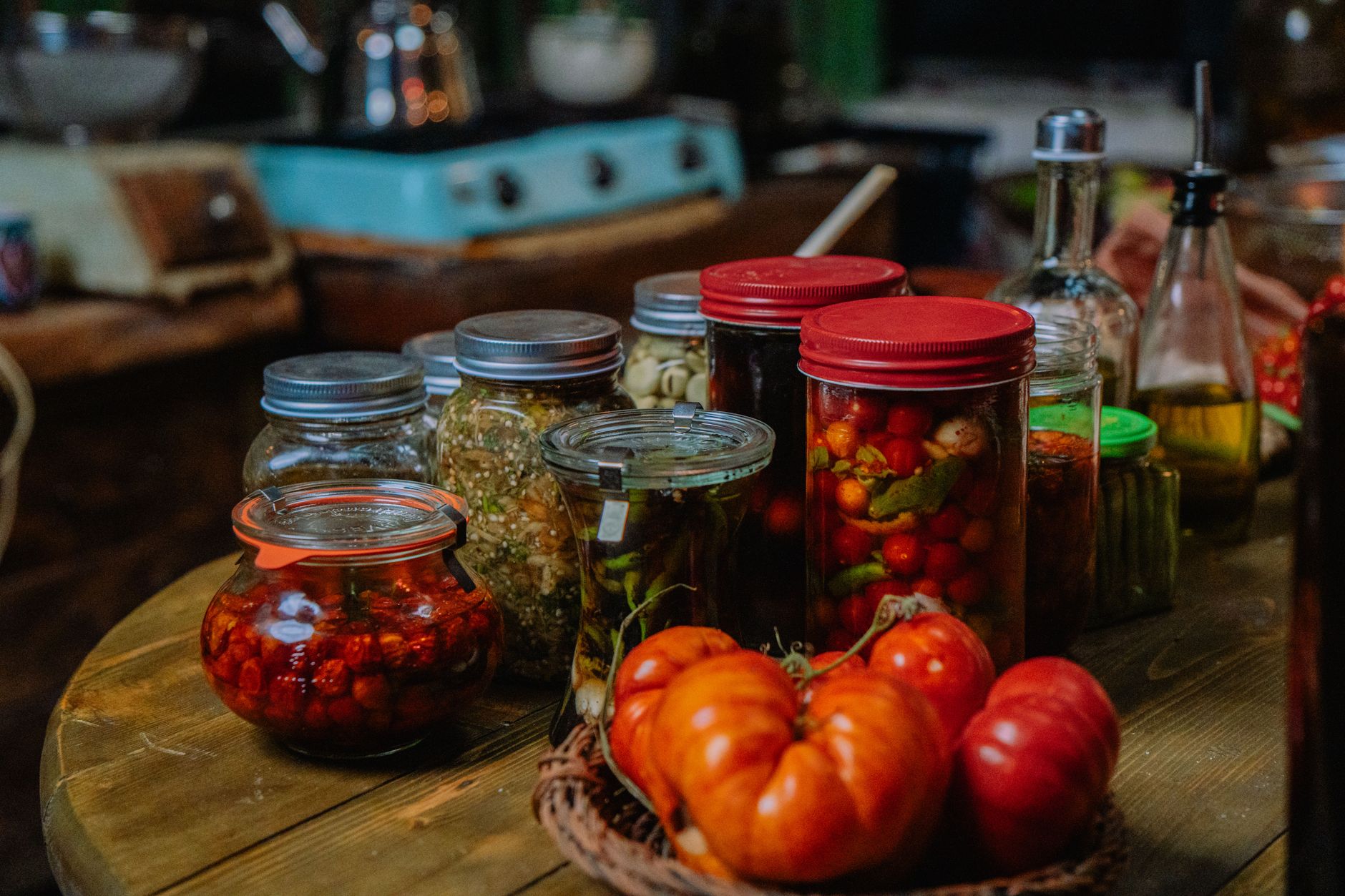 Jars of preserved vegetables