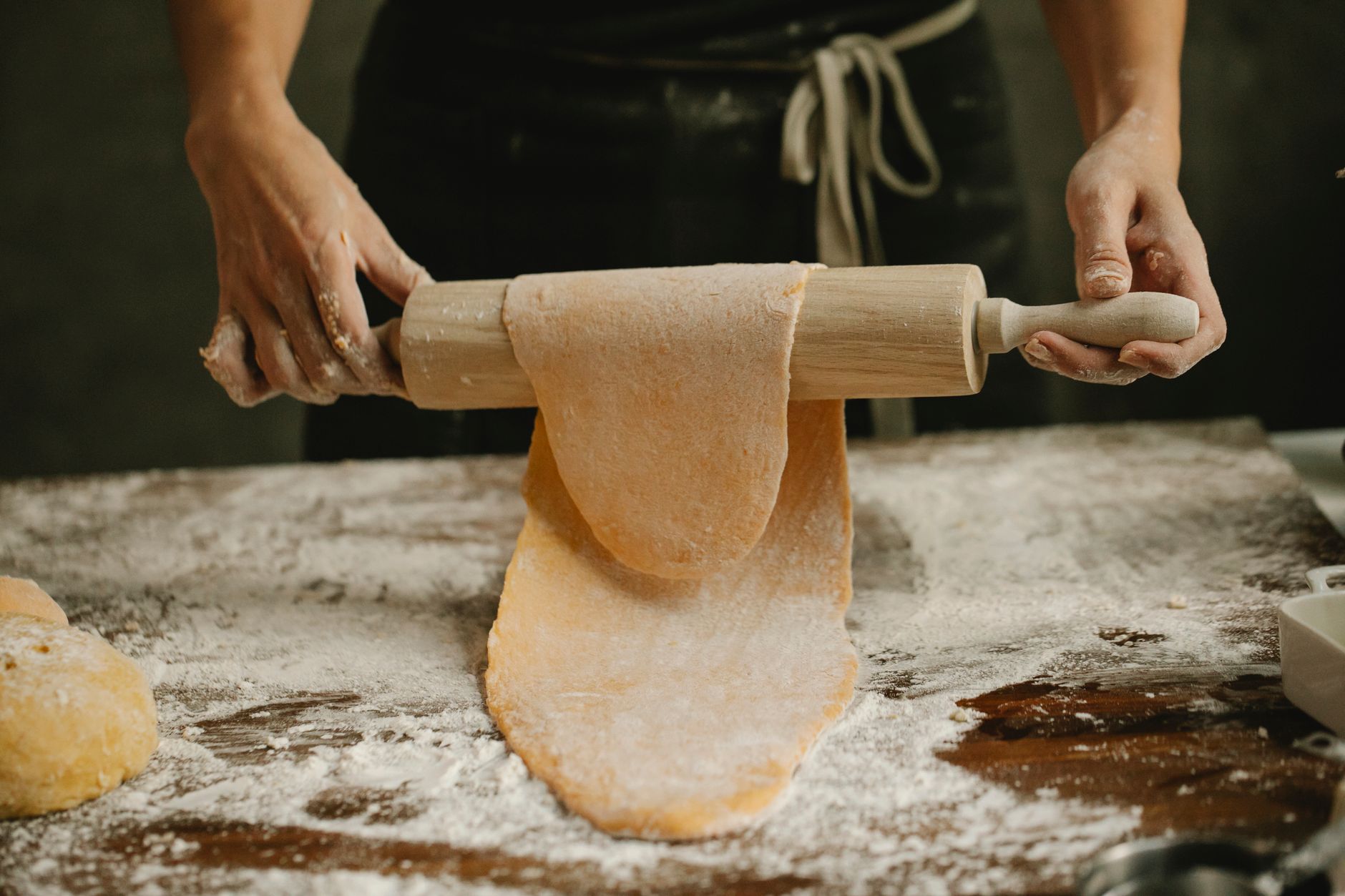 Egg dough stretched with a rolling pin